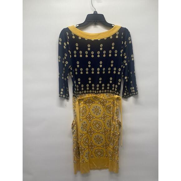 Juicy Couture Women’s Silk Regal Jackie Geometric Print Dress Size L Yellow Navy - Picture 3 of 9